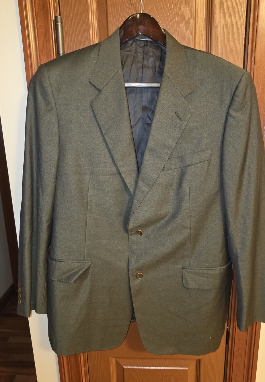 Canali EU 54R / US 44R Loro Piana Tasmania IWS Super 120s Olive Wool Suit - Picture 3 of 12